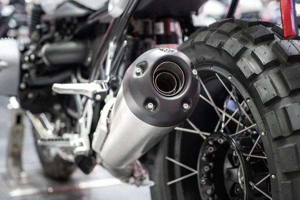 Close-up of exhaust or Intake of black sport racing Motorcycle w — 图库照片