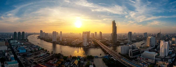 Panorama Bangkok Business District Skyline Office Skyscraper Chao Phraya River — Stock Photo, Image
