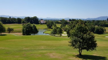 Fransa, Aquitaine 'de bir golf sahasının manzarası güneşli bir gün.