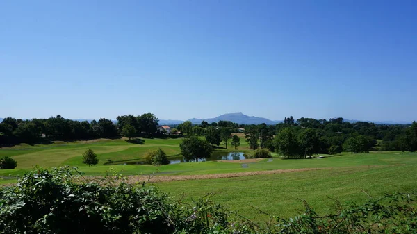 Tájkép Egy Golfpálya Aquitaine Franciaország Egy Napsütéses Nap — Stock Fotó