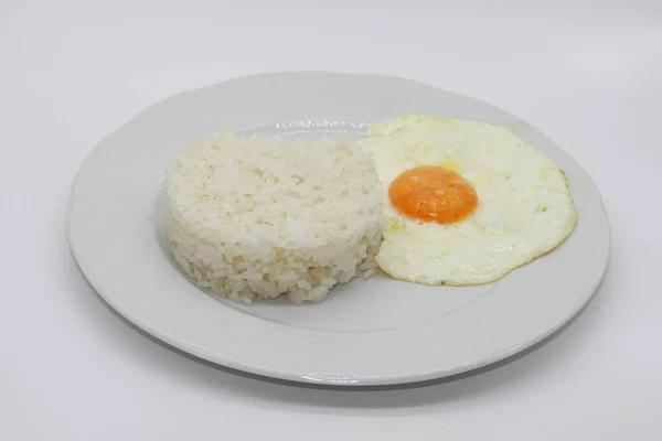 Plate White Rice Fried Egg — Stock Photo, Image