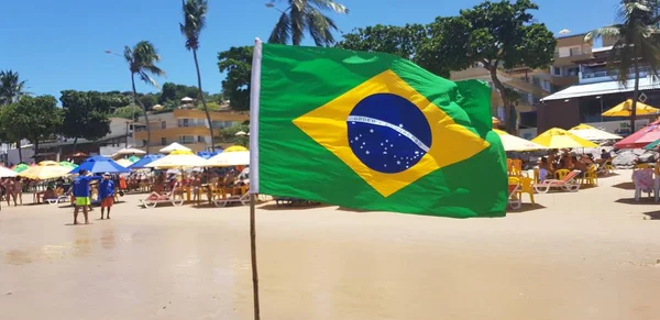 Natal Brazilië Februari 2019 Braziliaanse Vlag Een Strand — Stockfoto