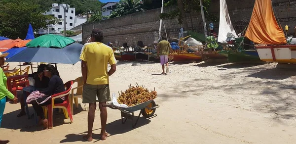 Natal Brazylia Lutego 2019 Sprzedawca Taczką Dat Plaży Ponta Negra — Zdjęcie stockowe