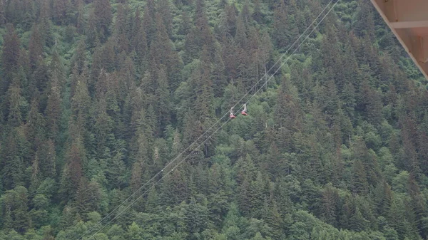 Mayo 2019 Juneau Alaska Red Mount Roberts Tramway Car Enroute — стокове фото