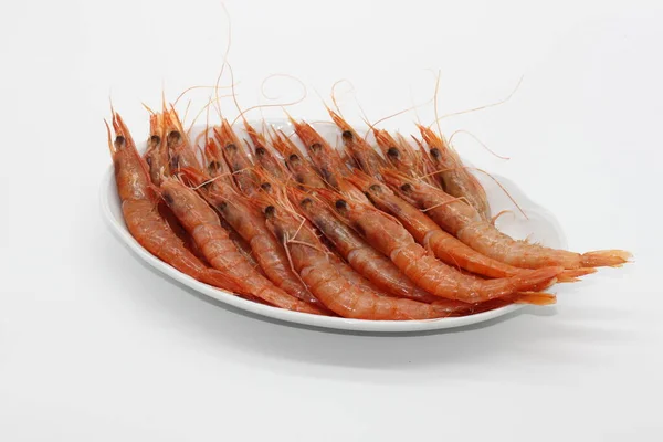 在白色背景上分离的生红虾 — 图库照片