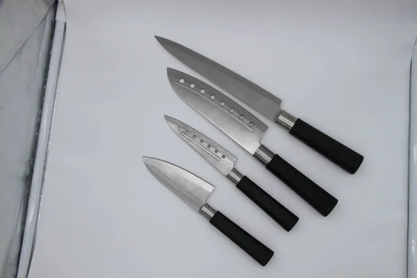 Professional Kitchen Knives White Background — Stock Photo, Image