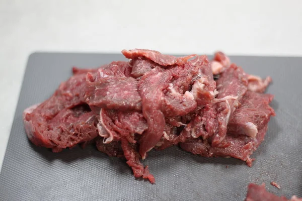 Preparing Beefsteak Gray Cutting Board — Stock Photo, Image