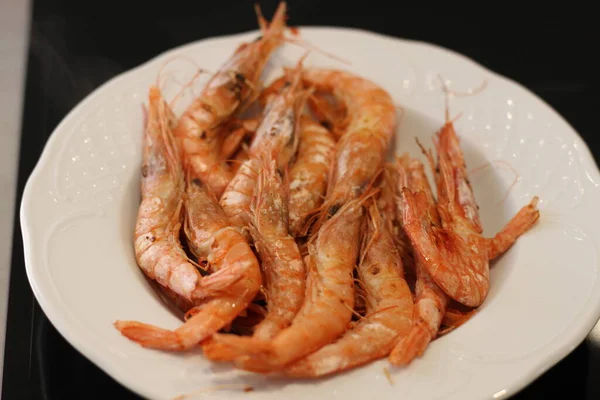 Camarones Frescos Aceite Oliva Con Ajo — Foto de Stock