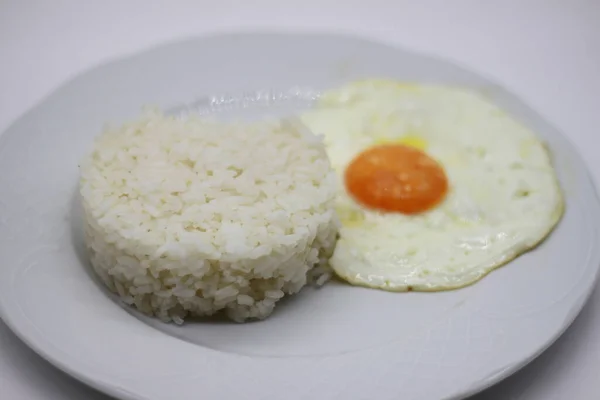 Fried Egg White Rice Isolated White Background — Stock Photo, Image