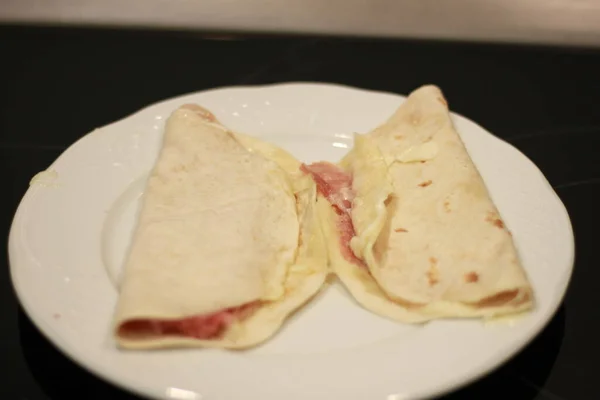 Crepes Šunka Sýrové Burritos — Stock fotografie