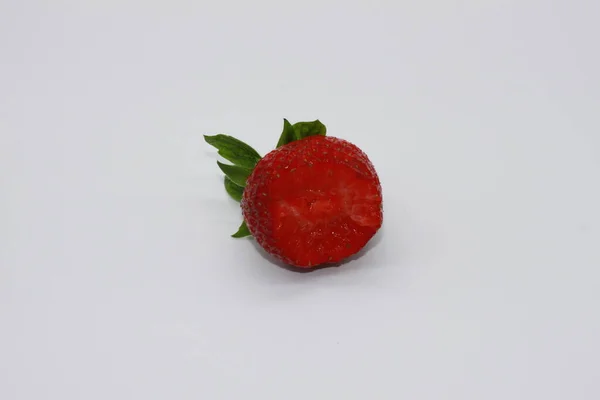 Ripe Red Strawberry Biting Isolated White Background — Stock Photo, Image