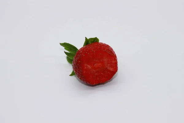 Ripe Red Strawberry Biting Isolated White Background — Stock Photo, Image