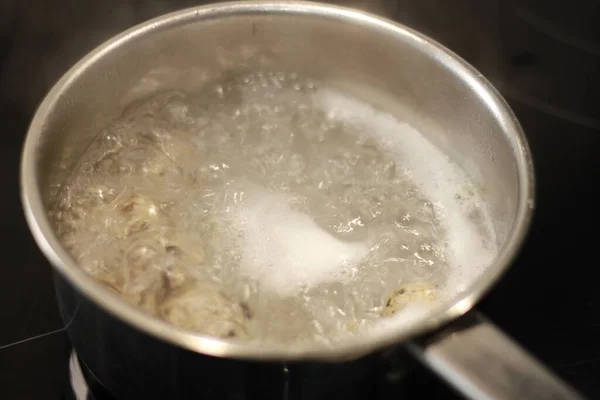 Cooking Quail Eggs Saucepan — Stock Photo, Image