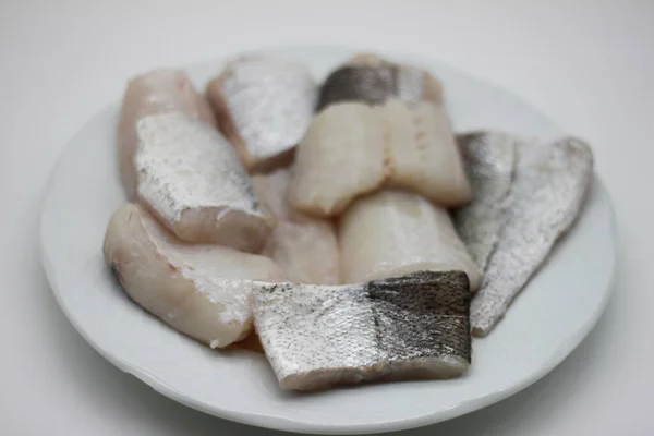 Clean Chopped Fresh Hake Ready Cooking — Stock Photo, Image