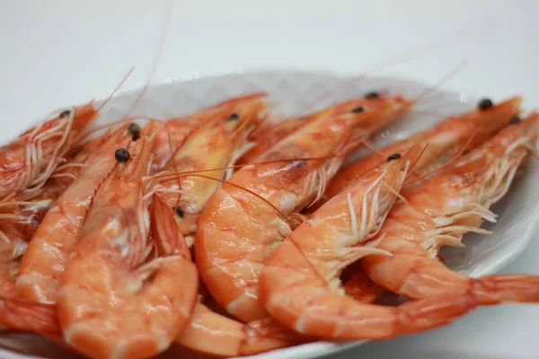 Pink Cooked Prawns Isolated White Background — Stock Photo, Image