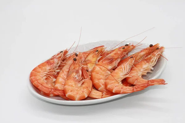 粉红煮熟的对虾 背景为白色 — 图库照片