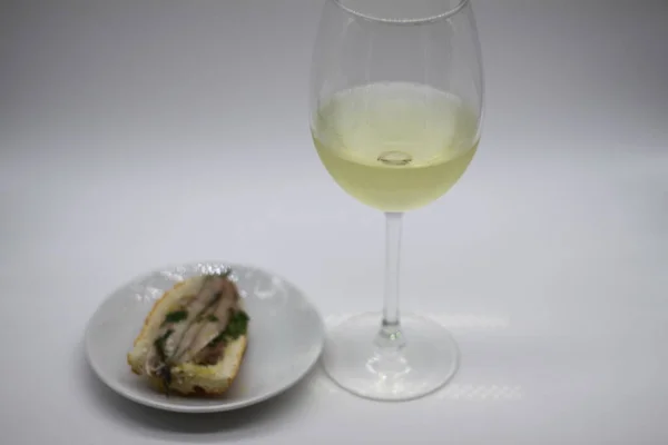 Top Anchovies Glass White Wine — Stock Photo, Image