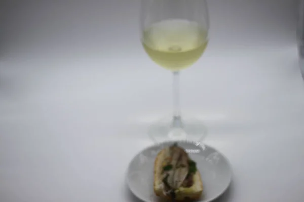 Top Anchovies Glass White Wine — Stock Photo, Image