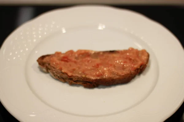 Amb Tomaquet Pão Com Tomate Típico Catalunha Espanha — Fotografia de Stock