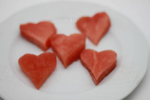 Corazones Sandía Aislados Sobre Fondo Blanco — Foto de Stock