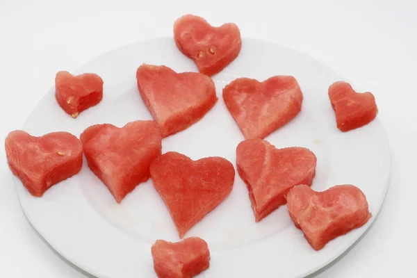 Corazones Sandía Aislados Sobre Fondo Blanco — Foto de Stock