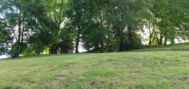 Donostia San Sebastian 'da çimenli ve ağaçlı yeşil bahçeler