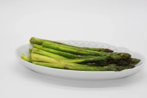 Grilled Wild Asparagus White Tray — Stock Photo, Image