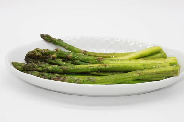 Grilled Wild Asparagus White Tray — Stock Photo, Image