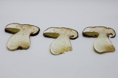 Beyaz arka planda yuvarlanmış mantarlar