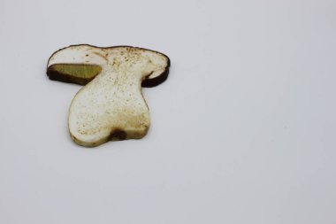 Beyaz arka planda yuvarlanmış mantarlar