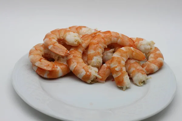Crevettes Bouillies Pelées Crevettes Prêtes Cuire Manger Peu Ombre Sur — Photo