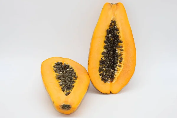 Papaya Cut Half Isolated White Background — Stock Photo, Image