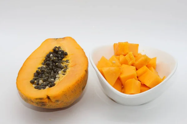 Sliced Papaya Isolated White Background — Stock Photo, Image