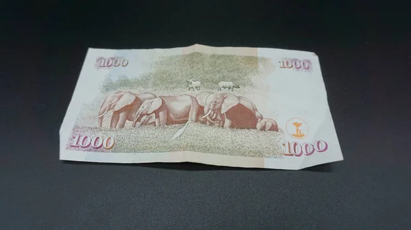 Tusen Kenyanska Shilling Sedel Svart Bakgrund — Stockfoto