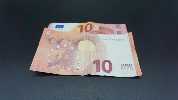 Tien Euro Biljetten Zwarte Achtergrond — Stockfoto