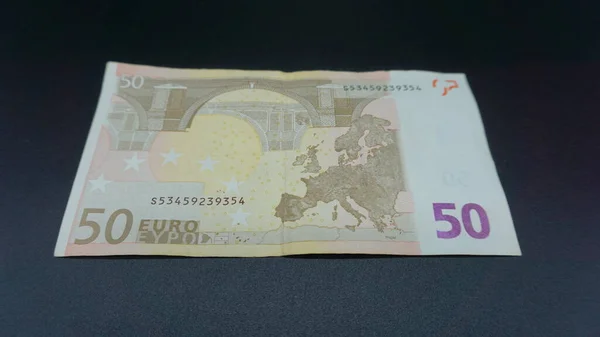 Vijftig Euro Biljet Zwarte Achtergrond — Stockfoto