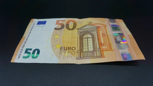 Vijftig Euro Biljet Zwarte Achtergrond — Stockfoto