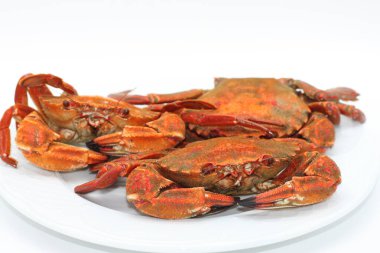 Beyaz arkaplanda pişmiş kırmızı yengeç