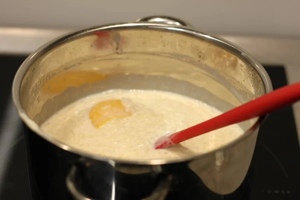Gotowanie Puddingu Ryżowego Garnku — Zdjęcie stockowe