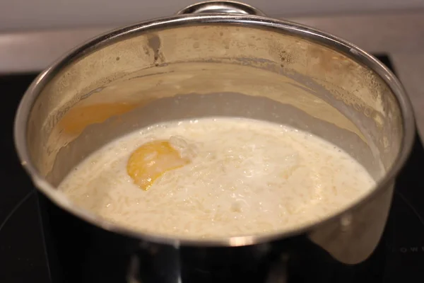 Milchreis Einem Topf Kochen — Stockfoto