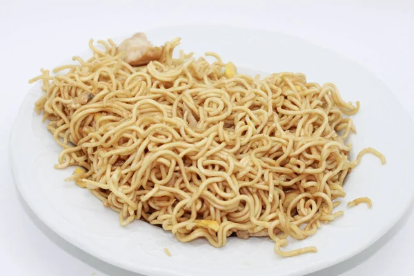 Soy Noodle Stir Fry Sójové Nudle Kuřecím Masem Vejcem Wok — Stock fotografie
