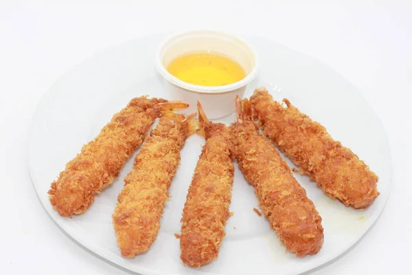 Ebi Fry Prawns 이국적 크리스피 Crispy Panko 왕새우는 소스와 소스와 — 스톡 사진