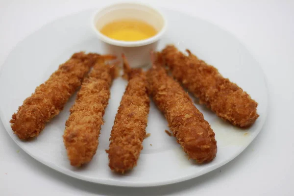 Ebi Fry Prawns 이국적 크리스피 Crispy Panko 왕새우는 소스와 소스와 — 스톡 사진