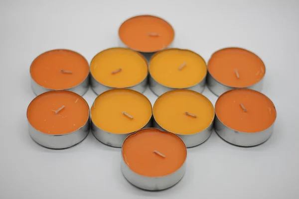 Yellow Orange Scented Candles White Background — Stock Photo, Image