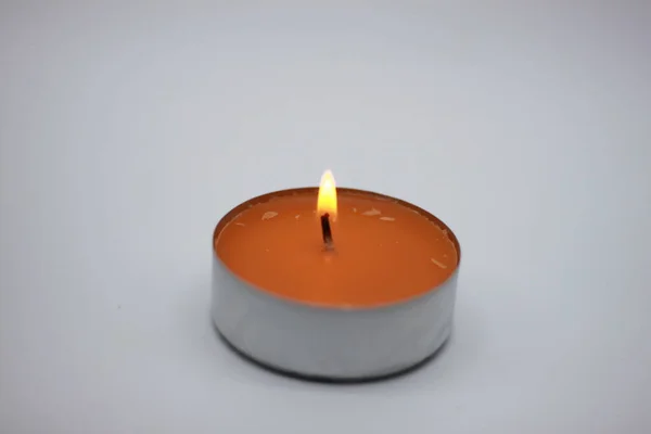 Burning Scented Candle White Background — Stock Photo, Image