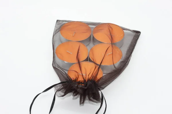 Bolsa Regalo Negro Con Velas Perfumadas Color Naranja — Foto de Stock