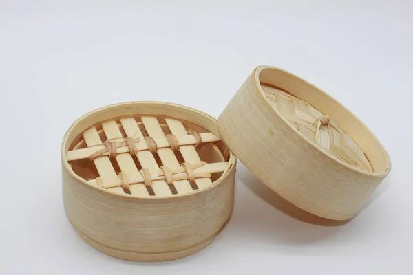 Caja Bambú Para Alimentos Sobre Fondo Blanco — Foto de Stock