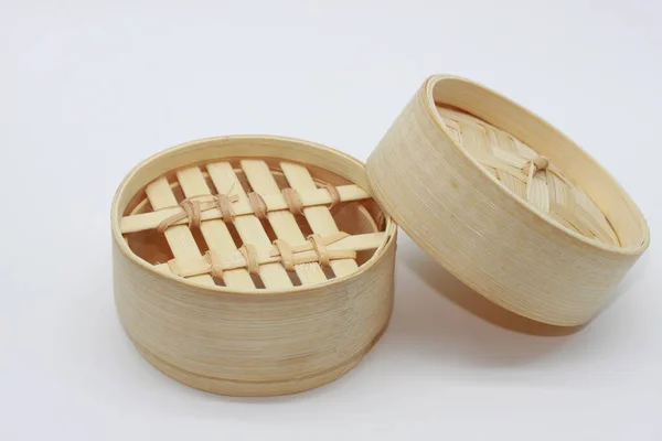 Caja Bambú Para Alimentos Sobre Fondo Blanco — Foto de Stock