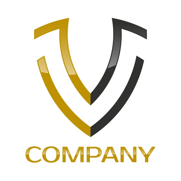 Escudo y V empresa vinculada letra logo — Vector de stock