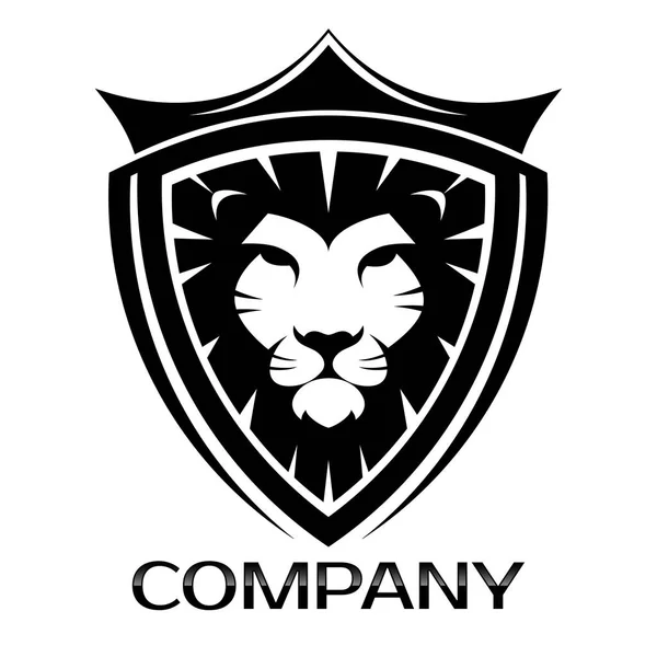 Löwenkopf und Schild-Logo — Stockvektor